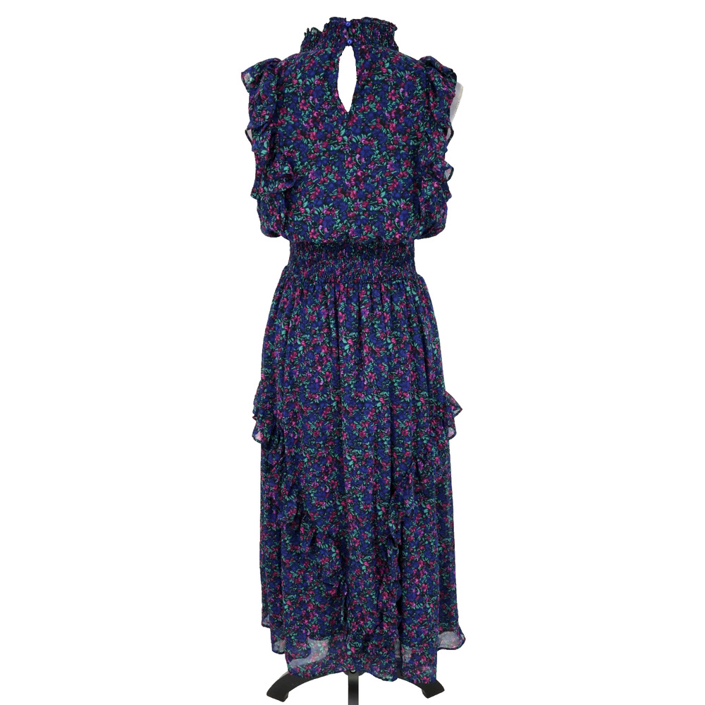 Lulus Dress Womens Large Navy Blue Evalina Floral Chiffon Ruffles Smocked Maxi - Picture 2 of 16
